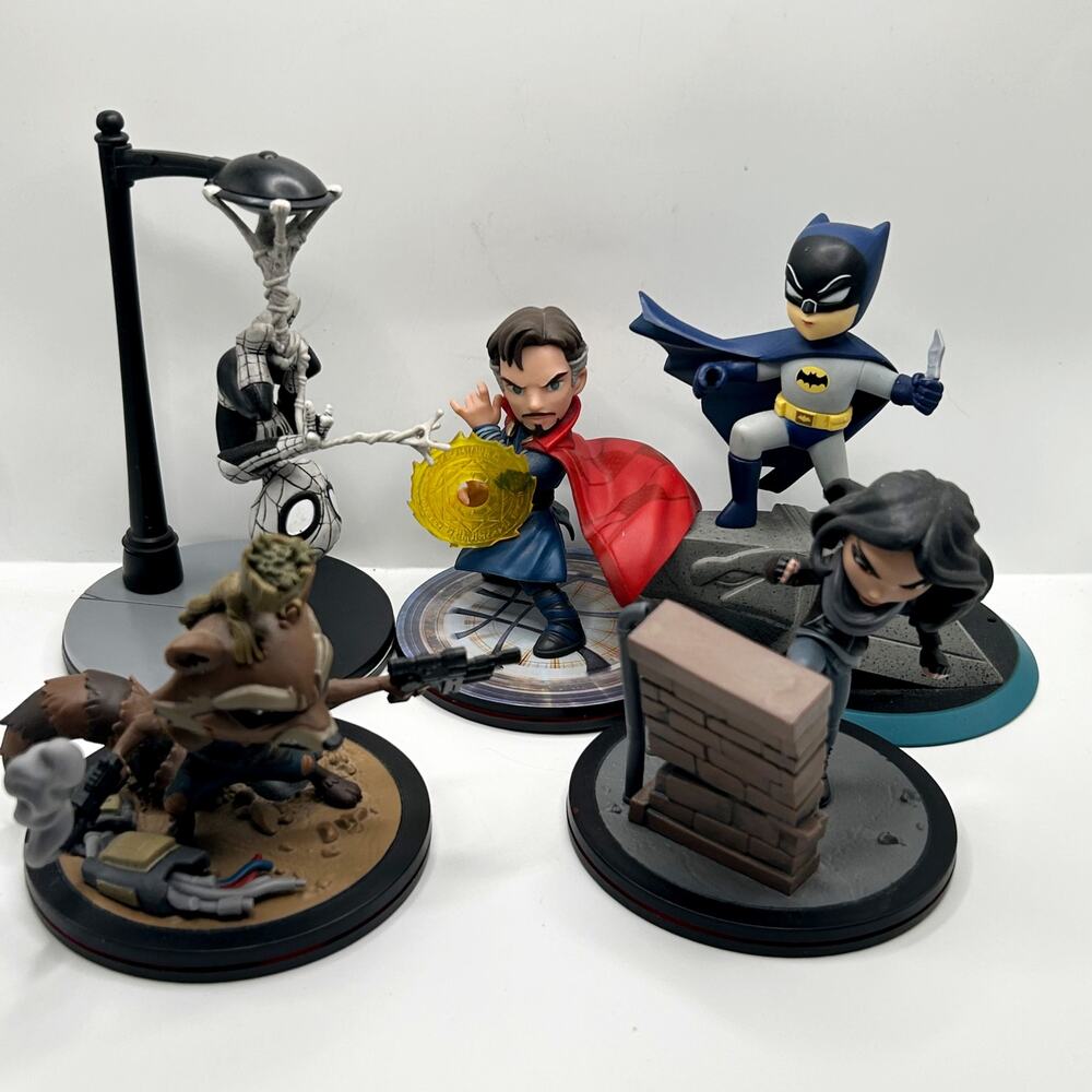 Q Fig Q-Pop Loose Figure Batman, Rocket, Spider-Man, Dr. Strange, Jones Lot of 5